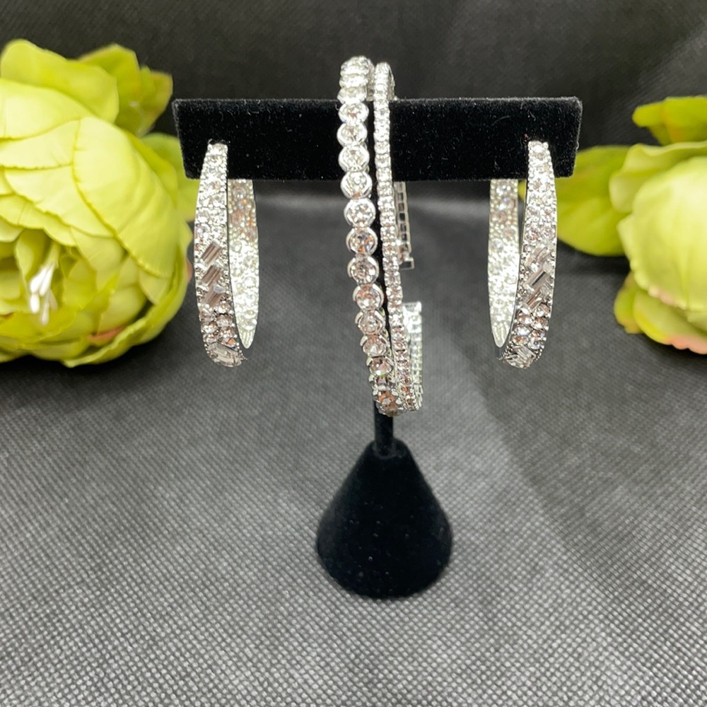Silver diamond bracelet and earrings set